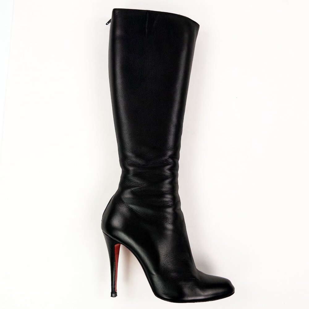Christian Louboutin Black Leather Bourge 100 Knee-High Boots - Picture 4 of 14